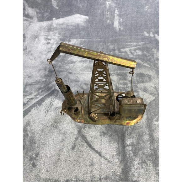 Vintage Copper Oil Well Sculpture Motion Music Box The Dream 9.5"x 10.5" Working - Picture 5 of 12